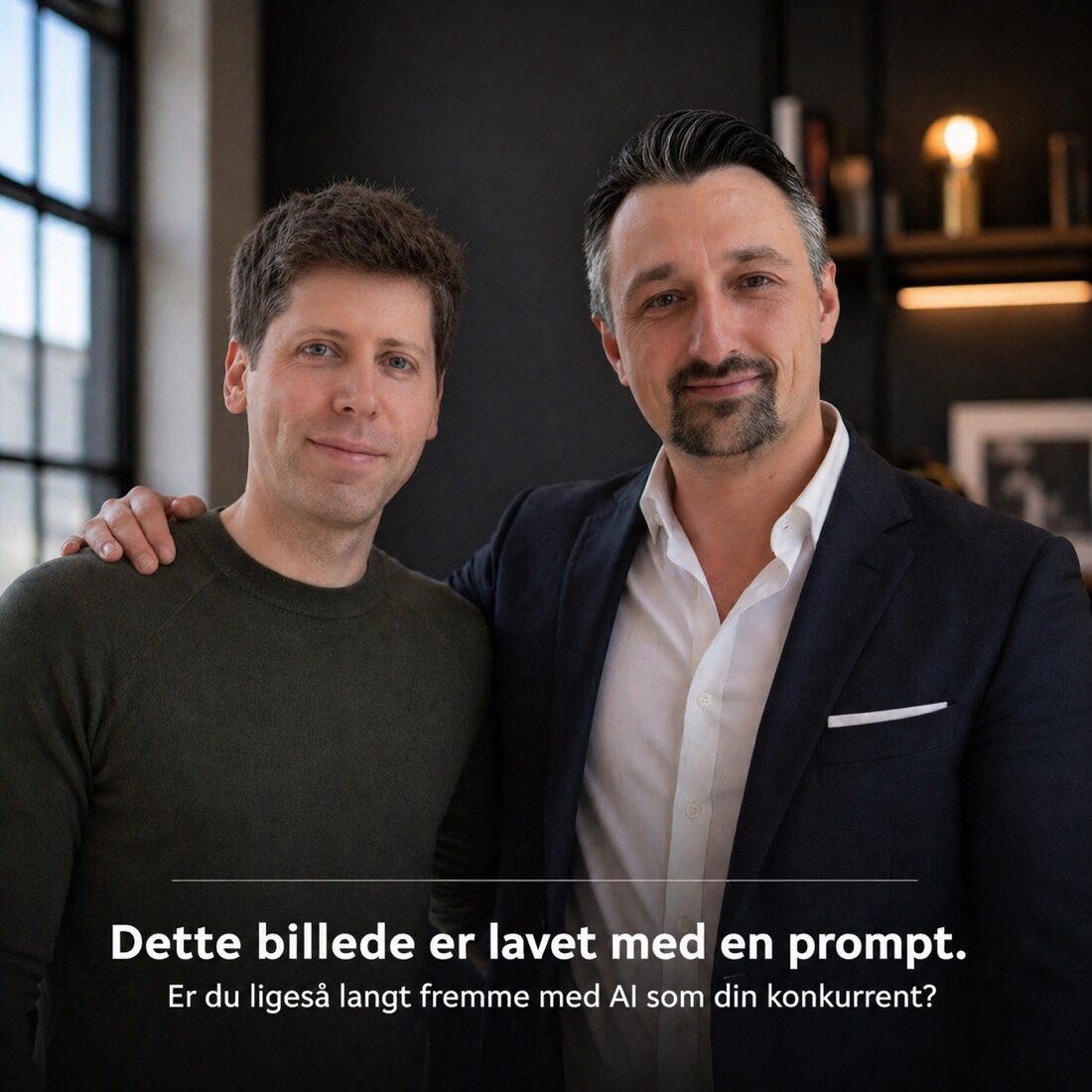 Sam Altman og Jannik Hansen — AI-genereret billede lavet med én prompt
