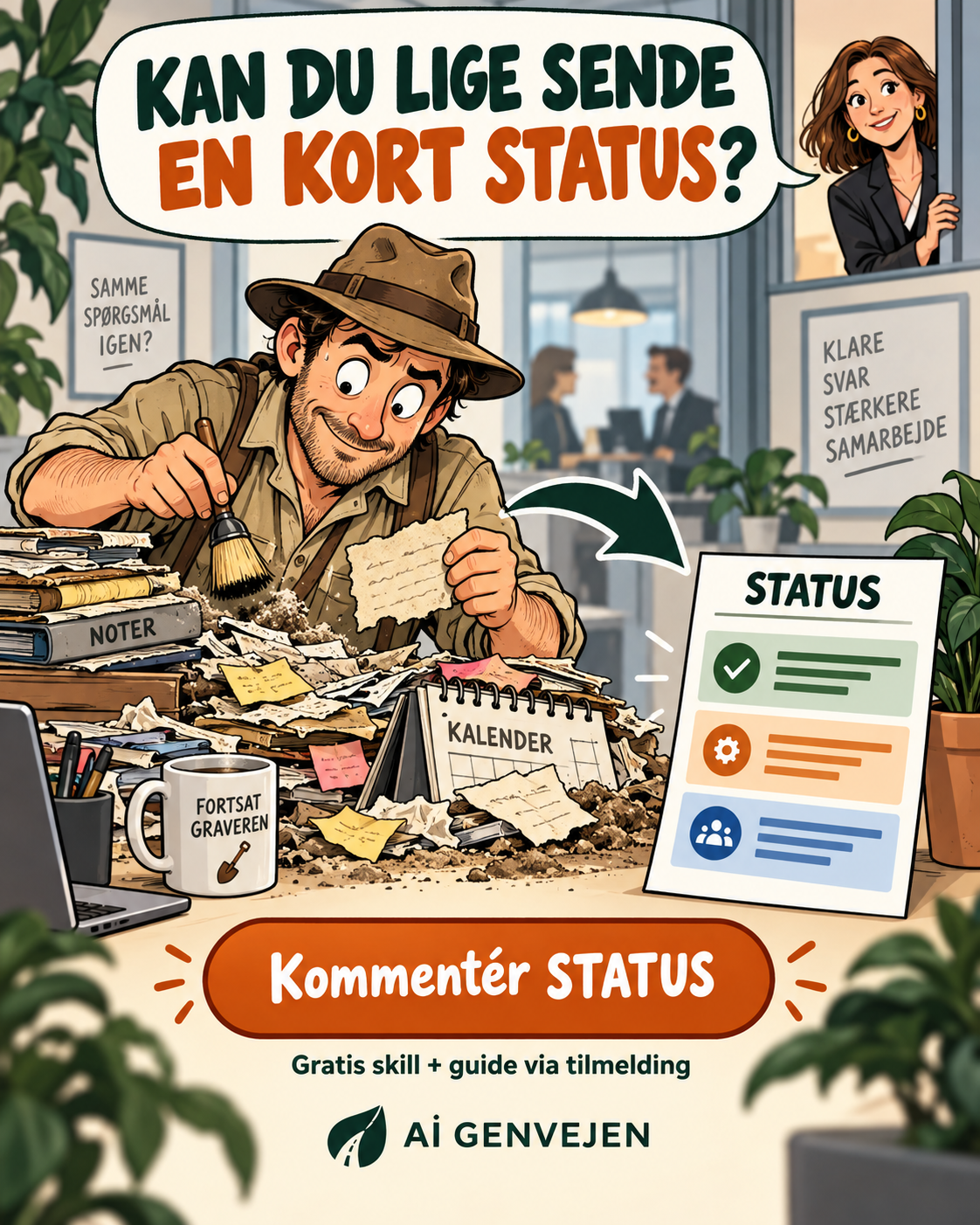 STATUS: Saml ugens løse noter til en statusrapport med fremdrift og næste skridt.